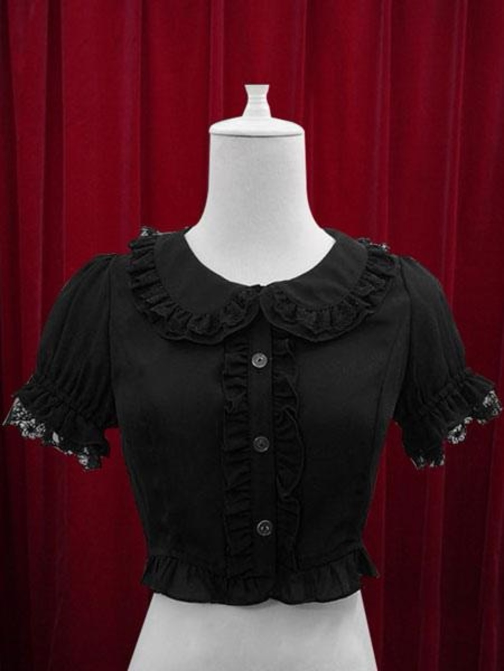 Black Ruffle Lace-Trim Gothic Lolita Blouse